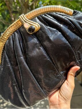 Judith Leiber Gold& Black cabochon stones evening clutch